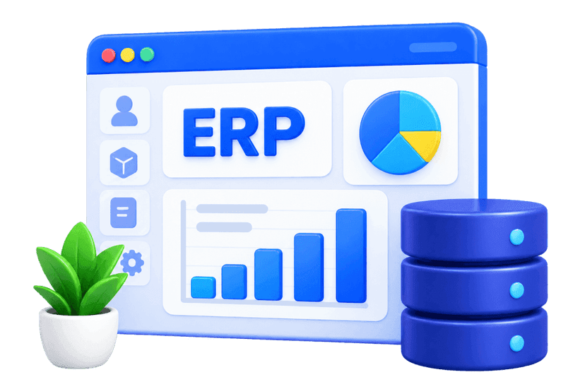 ERP Development dashboard with analytics and database