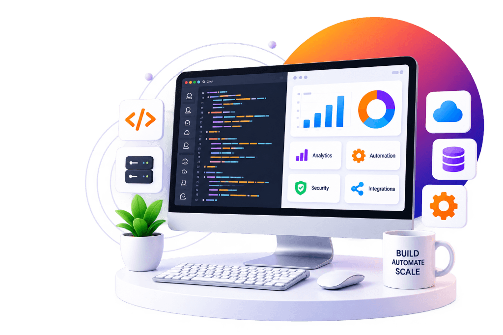 Custom software system architecture dashboard on laptop and tablet