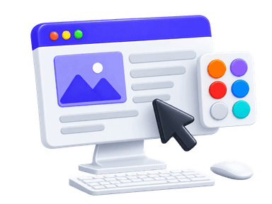 SEO and UX monitor with design palette and cursor