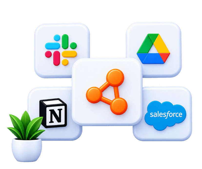 3D app cubes with Slack, Google Drive, Notion, Hubspot and Salesforce integration