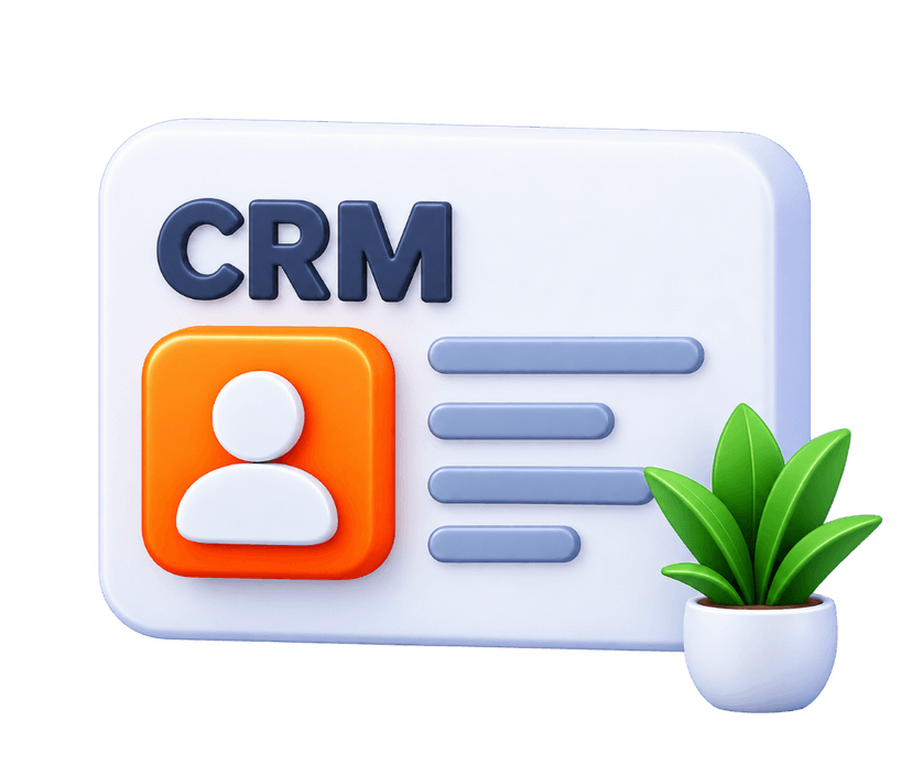 3D CRM contact card ID with user avatar and potted plants for CRM Automation