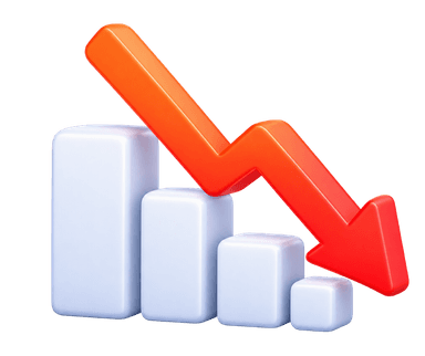 No clear return on investment with 3D falling bar chart and downward arrow