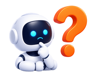 Unclear AI use cases with cute 3D robot looking at orange question mark